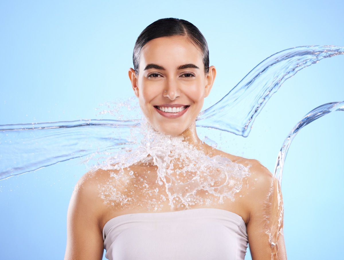 Water splashing over fresh, clean skin
