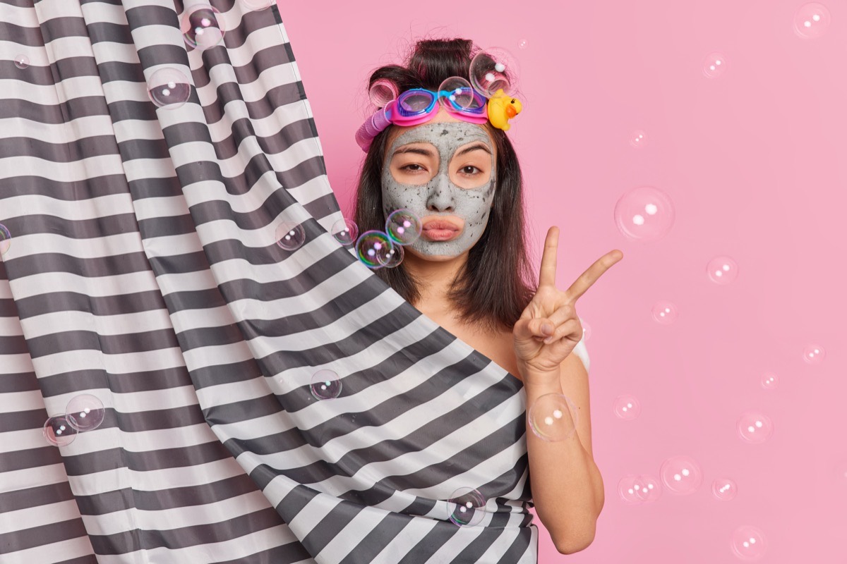 Woman with a treatment mask on